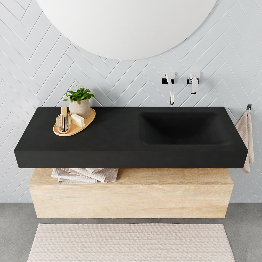 Mueble suspendido ALAN 120 cm de 1 cajón roble lavabo. Encimera con lavabo CLOUD derecha sin orificio urban - Imagen 8