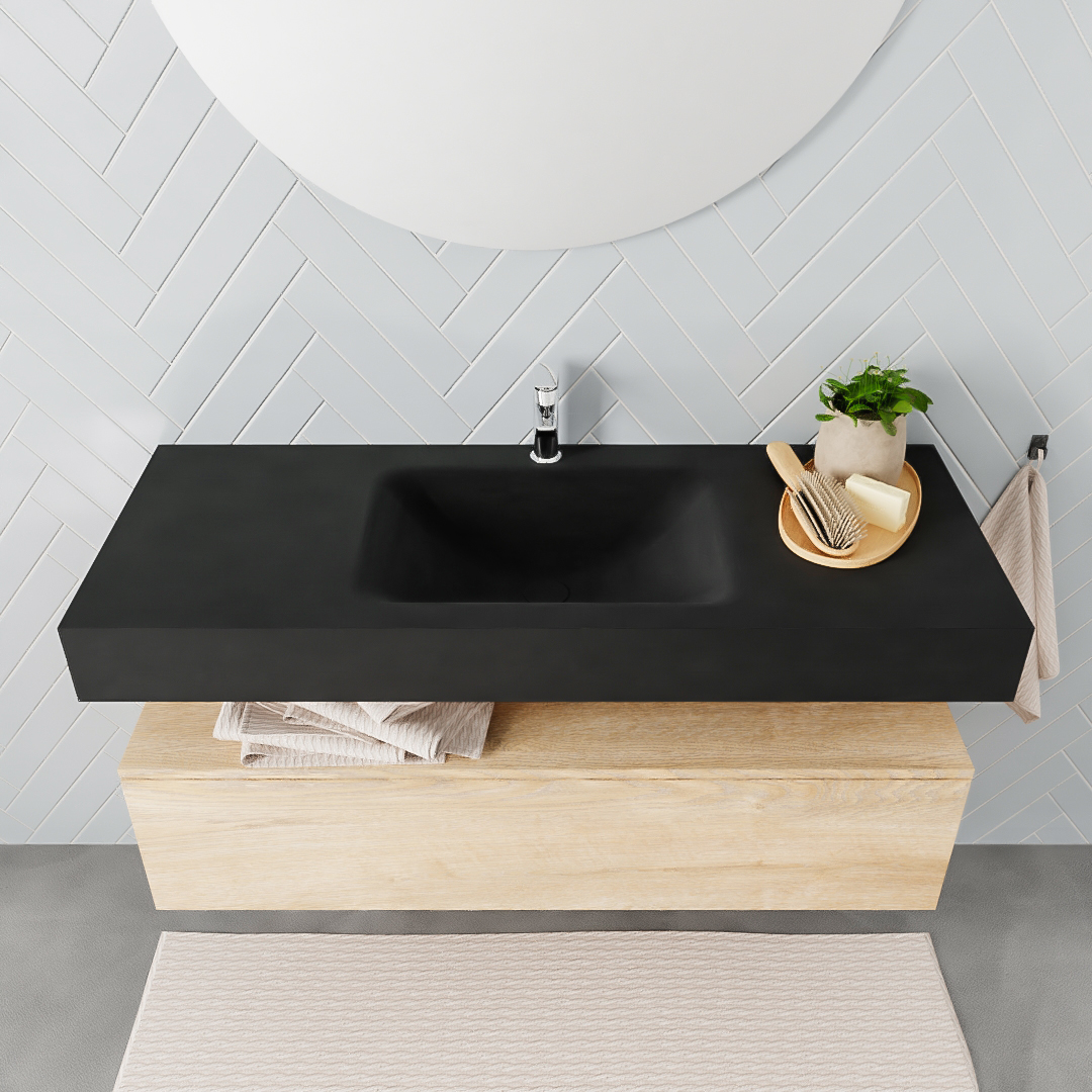 MONDIAZ ALAN 120cm mueble de baño Washed Oak 1 cajón lavabo suspendido Centro 1 orificio, color Urban. - Imagen 3