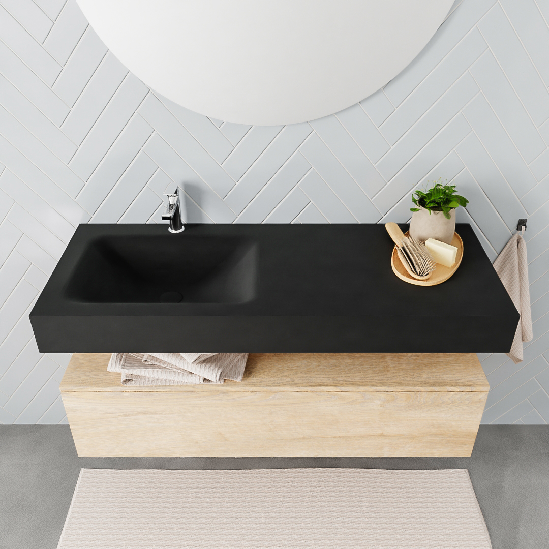 Mueble suspendido ALAN 120 cm de 1 cajón roble lavabo. Encimera con lavabo CLOUD izquierda 1 orificio urban - Imagen 8