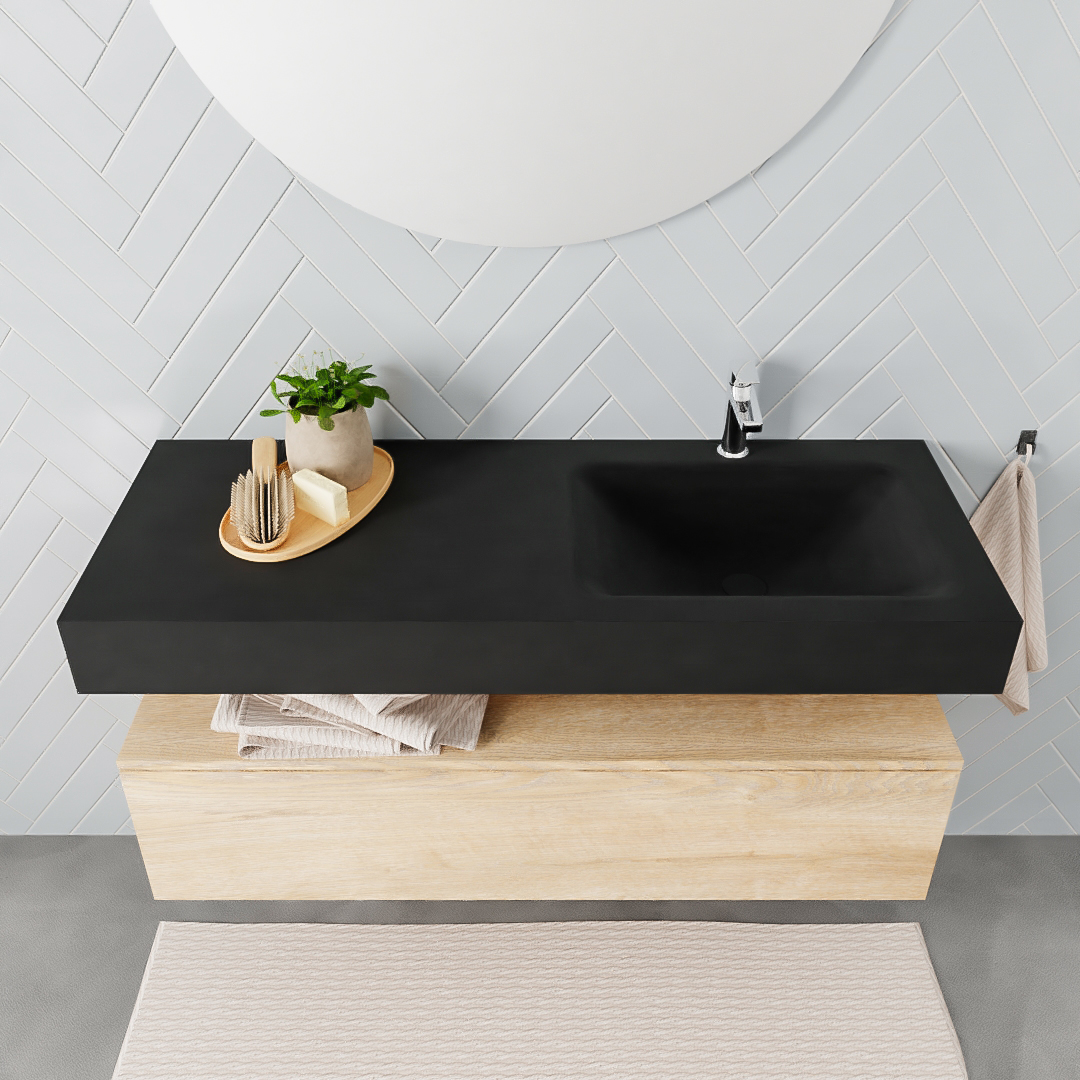 Mueble suspendido ALAN 120 cm de 1 cajón roble lavabo. Encimera con lavabo CLOUD derecha 1 orificio urban - Imagen 8