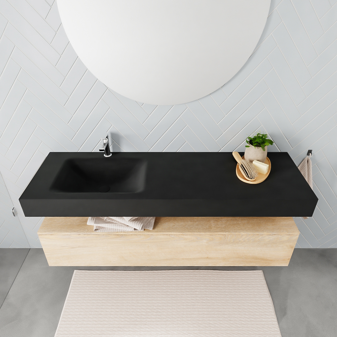 Mueble suspendido ALAN 150 cm de 1 cajón roble lavabo. Encimera con lavabo CLOUD izquierda 1 orificio urban - Imagen 8