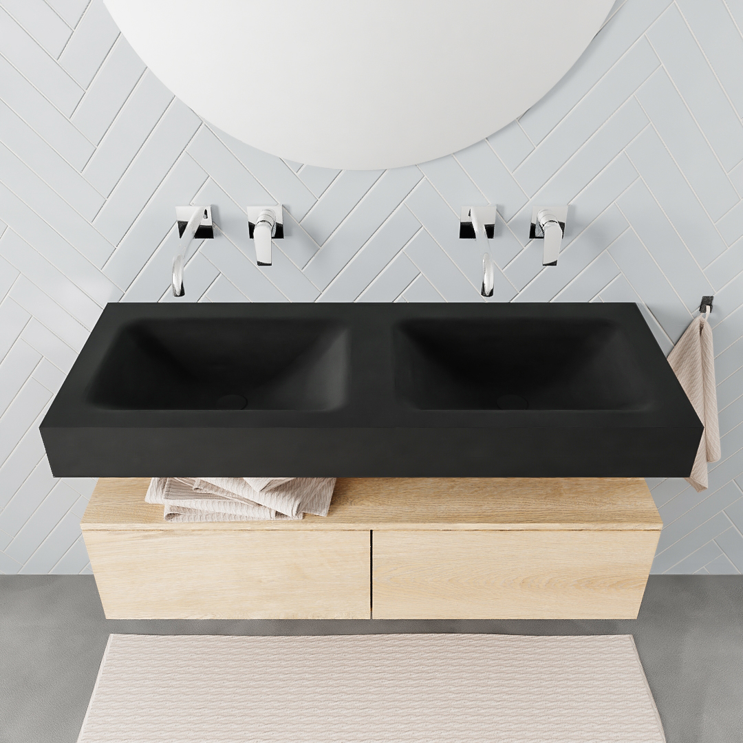 Mueble suspendido ALAN 120 cm de 2 cajones roble lavabo. Encimera con lavabo CLOUD doble sin orificio urban 8 Mueble suspendido ALAN 120 cm de 2 cajones roble lavabo. Encimera con lavabo CLOUD doble sin orificio urban - Imagen 8