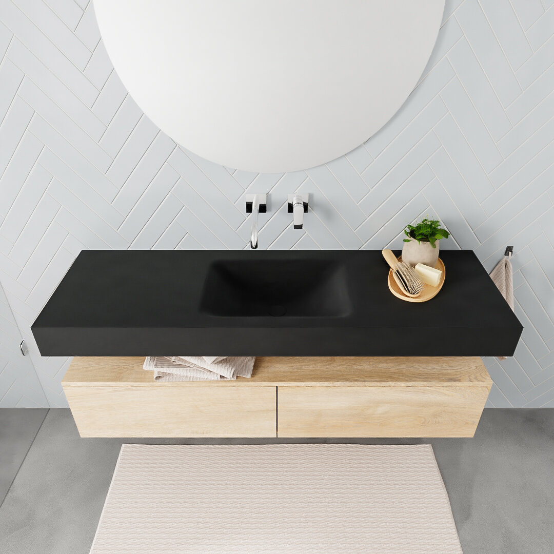 Mueble suspendido ALAN 150 cm de 2 cajones roble lavabo. Encimera con lavabo CLOUD centro sin orificio urban 8 Mueble suspendido ALAN 150 cm de 2 cajones roble lavabo. Encimera con lavabo CLOUD centro sin orificio urban - Imagen 8