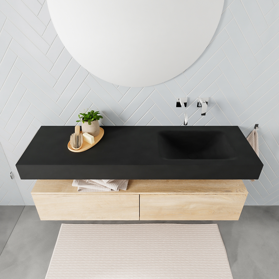 MONDIAZ ALAN 150cm mueble de baño Washed Oak 2 cajones lavabo suspendido Derecho sin orificio, color Urban. - Imagen 3