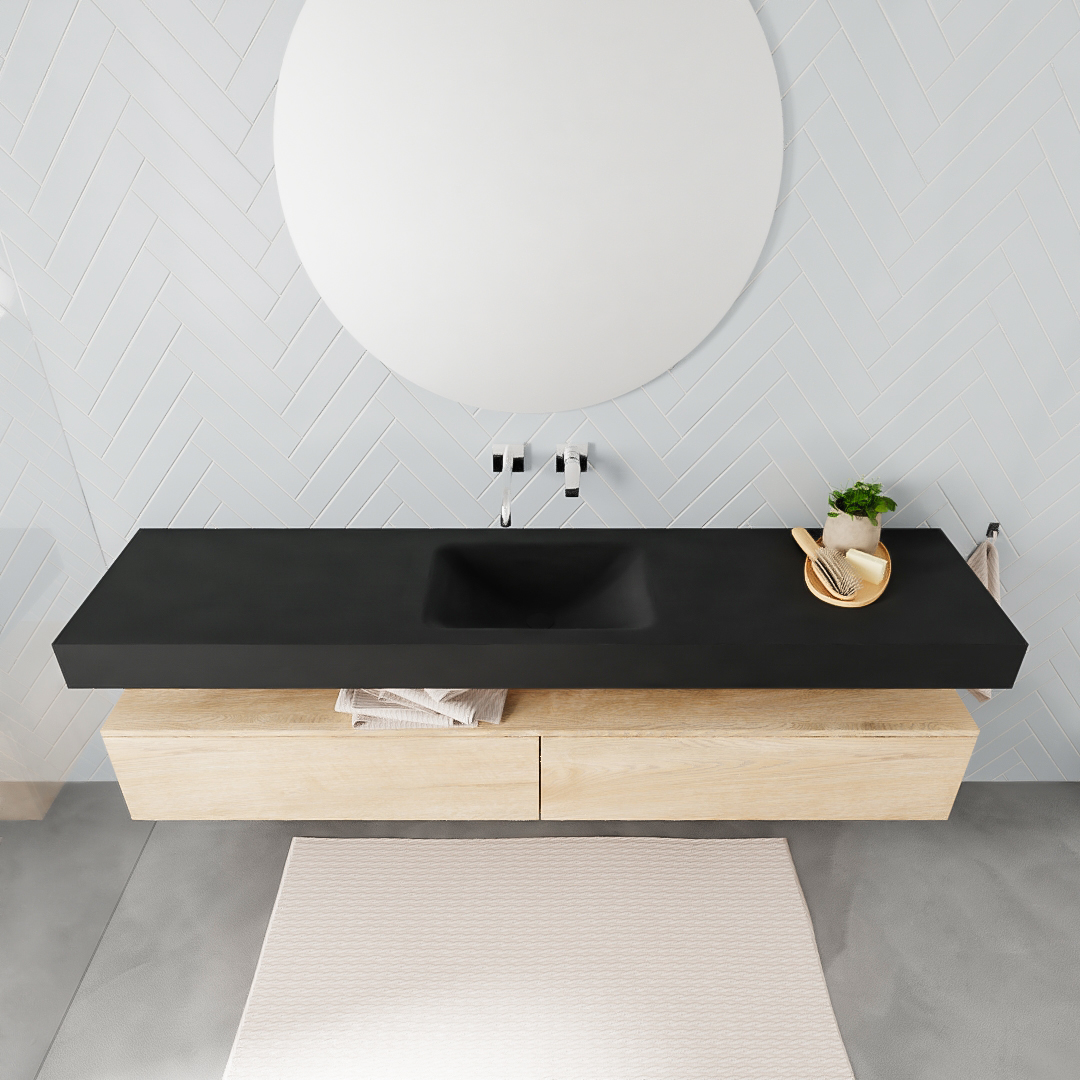 Mueble suspendido ALAN 200 cm de 2 cajones roble lavabo. Encimera con lavabo CLOUD centro sin orificio urban 7 Mueble suspendido ALAN 200 cm de 2 cajones roble lavabo. Encimera con lavabo CLOUD centro sin orificio urban - Imagen 7