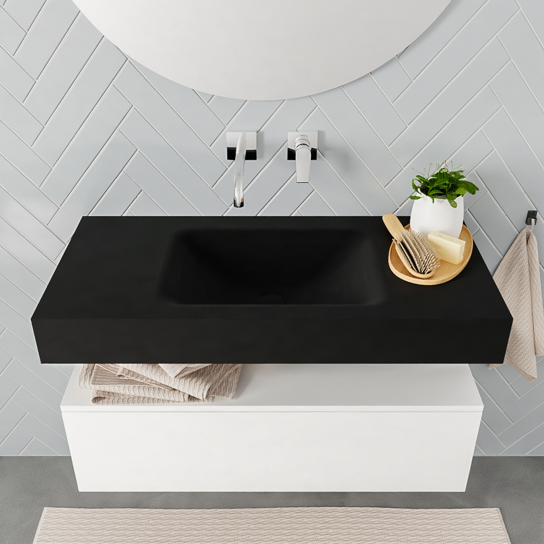 Mueble suspendido ALAN 100 cm de 1 cajón blanco mate. Encimera con lavabo CLOUD centro sin orificio urban - Imagen 7