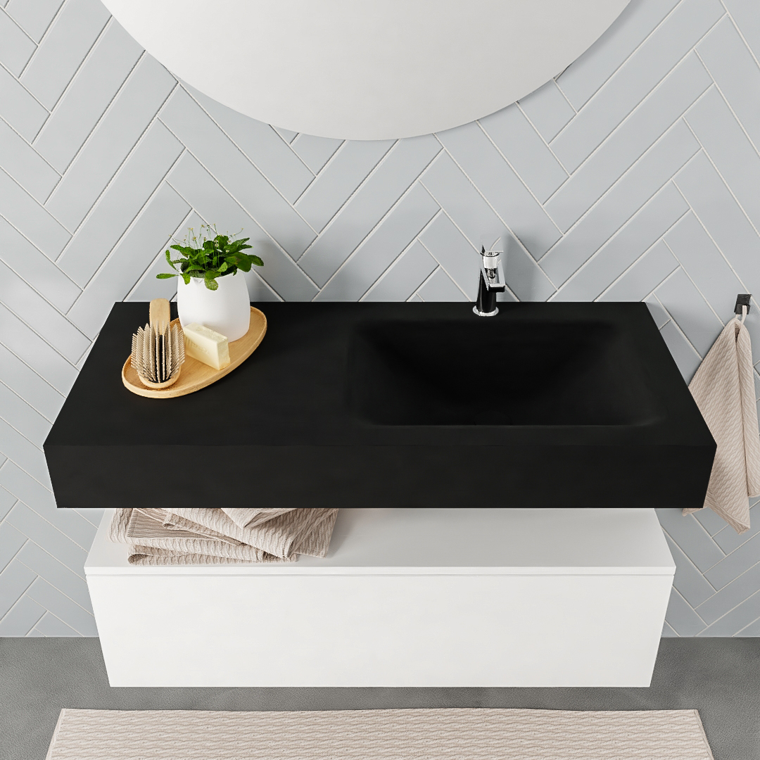 Mueble suspendido ALAN 100 cm de 1 cajón blanco mate. Encimera con lavabo CLOUD derecha 1 orificio urban - Imagen 7