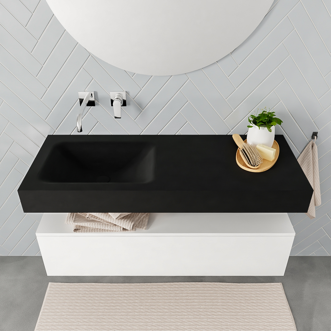 Mueble suspendido ALAN 120 cm de 1 cajón blanco mate. Encimera con lavabo CLOUD izquierda sin orificio urban - Imagen 7