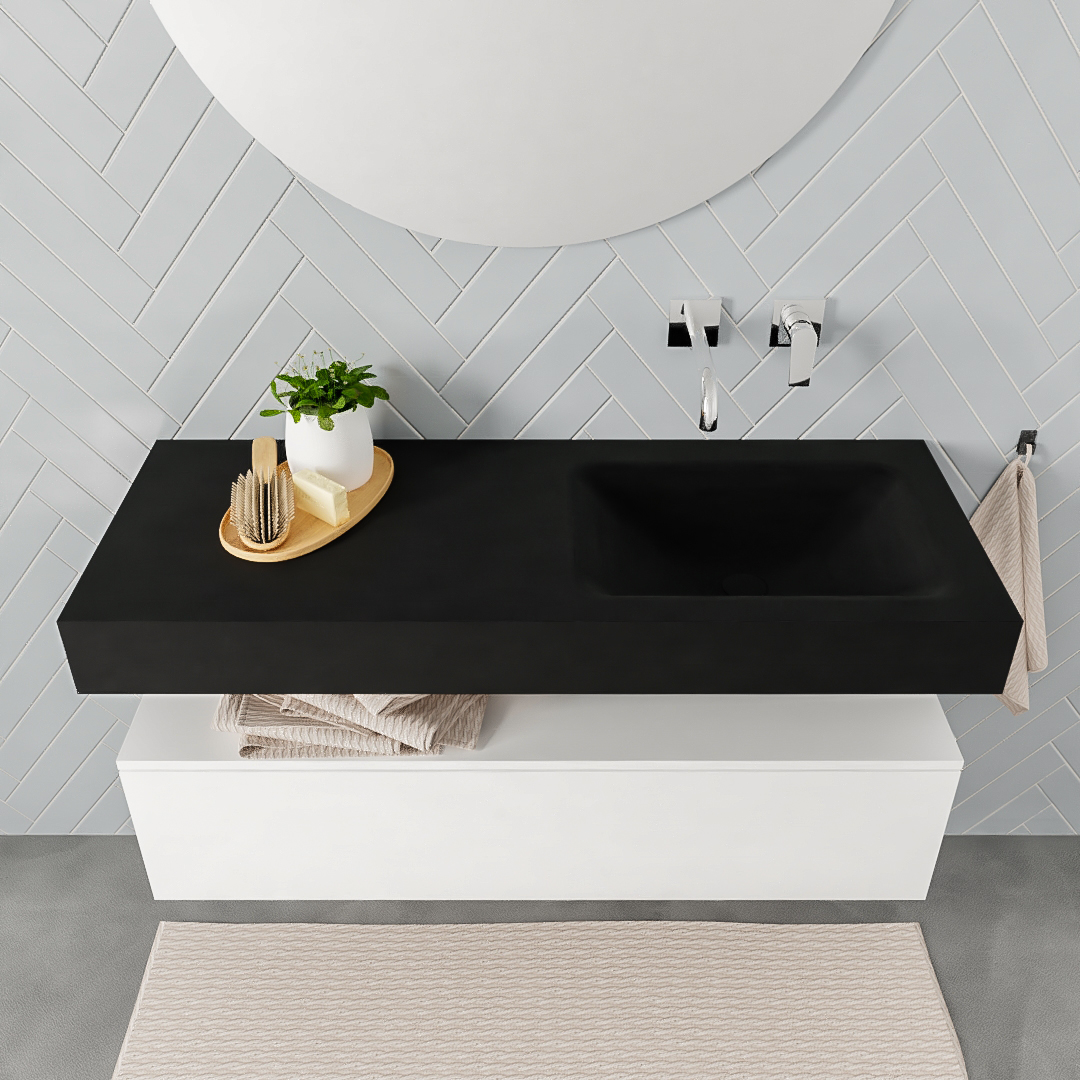 Mueble suspendido ALAN 120 cm de 1 cajón blanco mate. Encimera con lavabo CLOUD derecha sin orificio urban - Imagen 7