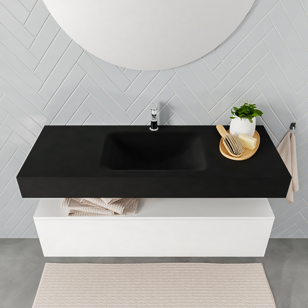 Mueble suspendido ALAN 120 cm de 1 cajón blanco mate. Encimera con lavabo CLOUD centro 1 orificio urban - Imagen 7