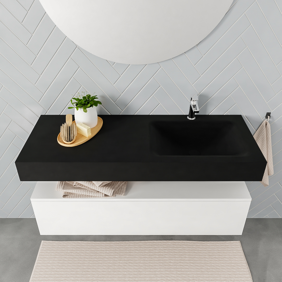 Mueble suspendido ALAN 120 cm de 1 cajón blanco mate. Encimera con lavabo CLOUD derecha 1 orificio urban - Imagen 7