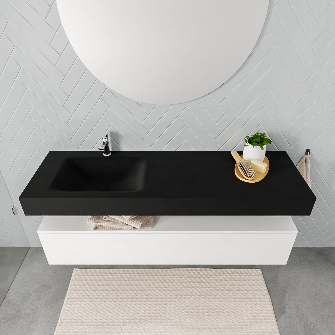 Mueble suspendido ALAN 150 cm de 1 cajón blanco mate. Encimera con lavabo CLOUD izquierda 1 orificio urban - Imagen 7