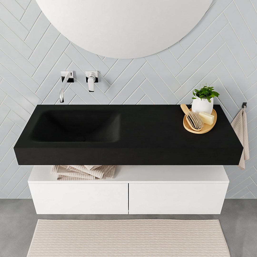 Mueble suspendido ALAN 120 cm de 2 cajones blanco mate. Encimera con lavabo CLOUD izquierda sin orificio urban 7 Mueble suspendido ALAN 120 cm de 2 cajones blanco mate. Encimera con lavabo CLOUD izquierda sin orificio urban - Imagen 7