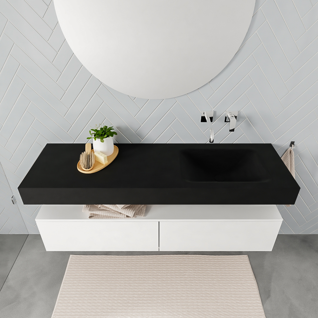 Mueble suspendido ALAN 150 cm de 2 cajones blanco mate. Encimera con lavabo CLOUD derecha sin orificio urban - Imagen 7