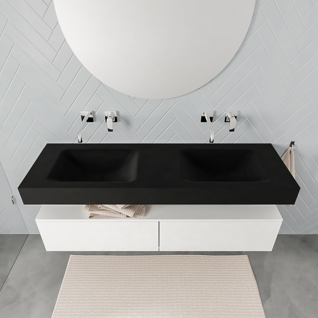 Mueble suspendido ALAN 150 cm de 2 cajones blanco mate. Encimera con lavabo CLOUD doble sin orificio urban 7 Mueble suspendido ALAN 150 cm de 2 cajones blanco mate. Encimera con lavabo CLOUD doble sin orificio urban - Imagen 7