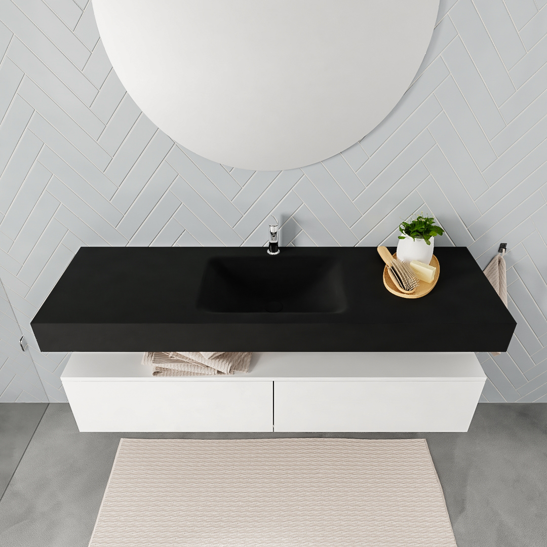 Mueble suspendido ALAN 150 cm de 2 cajones blanco mate. Encimera con lavabo CLOUD centro 1 orificio urban - Imagen 7