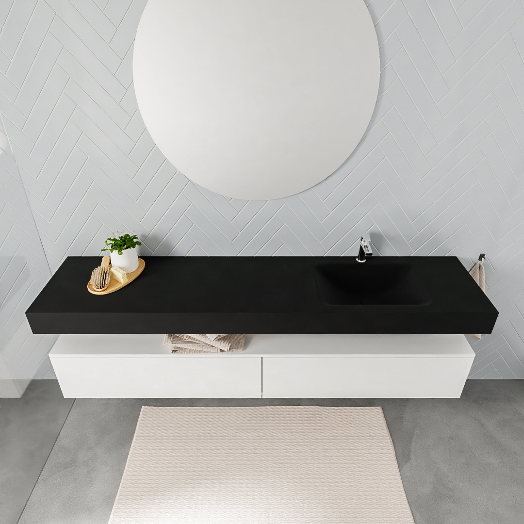 Mueble suspendido ALAN 200 cm de 2 cajones blanco mate. Encimera con lavabo CLOUD derecha 1 orificio urban - Imagen 7