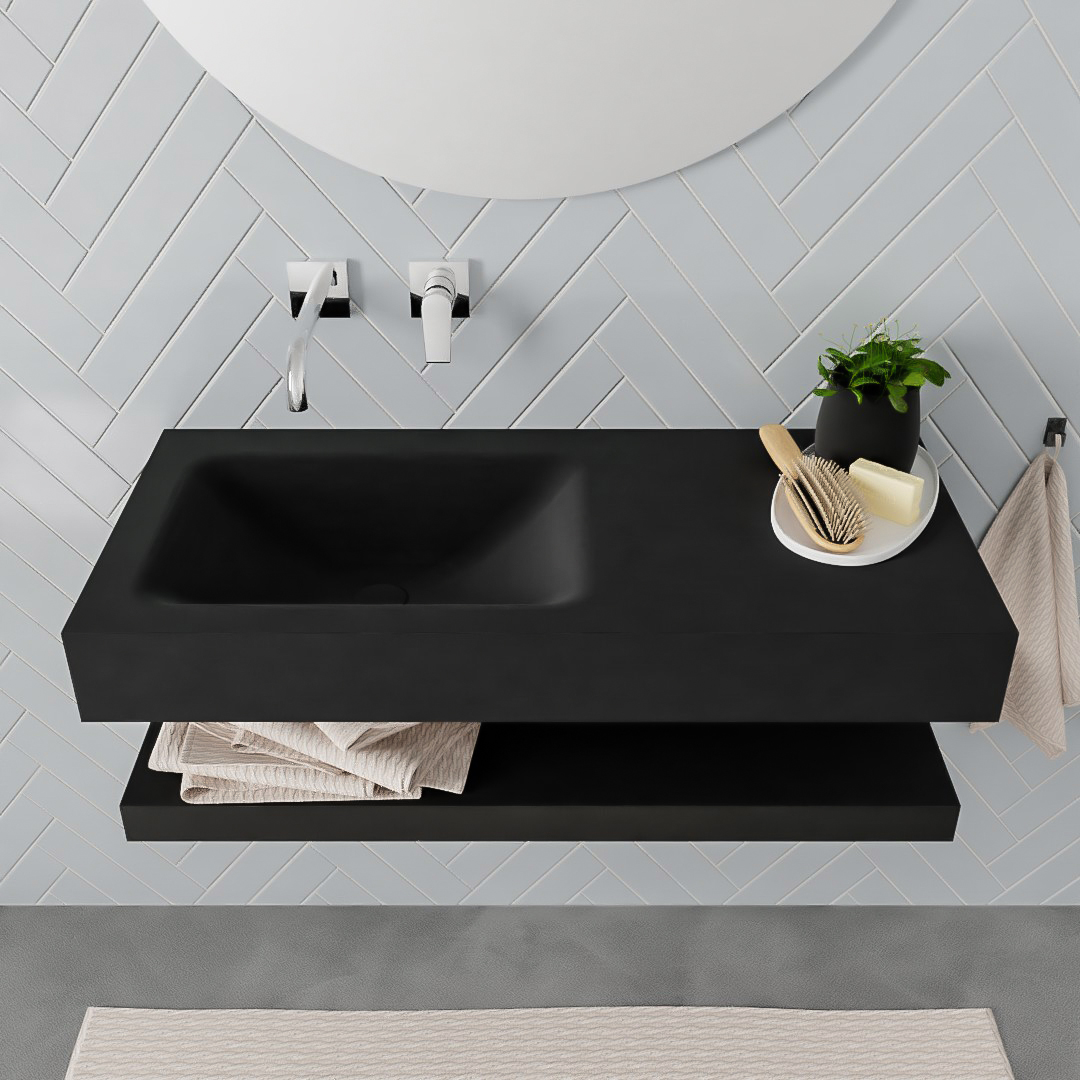 MONDIAZ ALAN 100cm solid surface estante Urban. Lavabo suspendido Izquierda sin orificio, color Urban. - Imagen 3