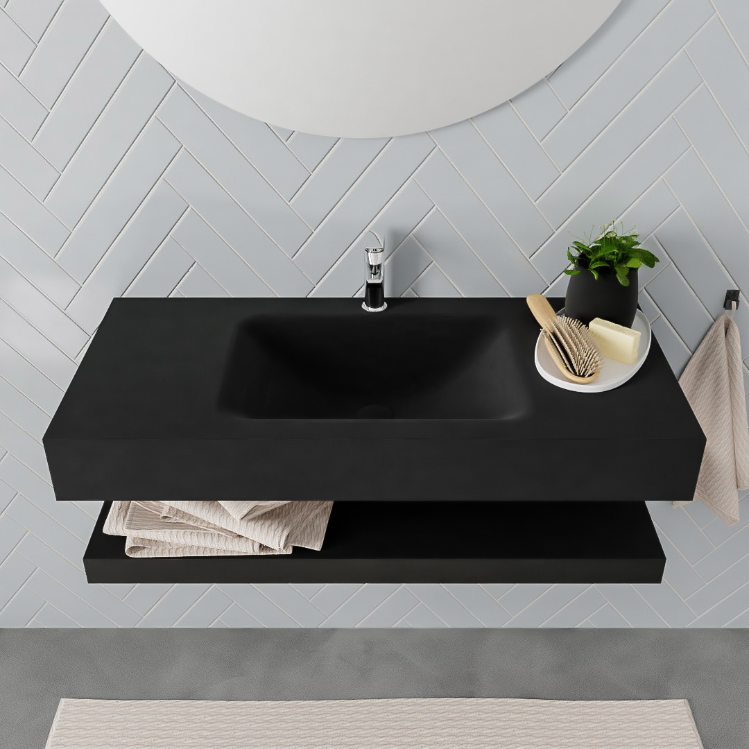 MONDIAZ ALAN 100cm solid surface estante Urban. Lavabo suspendido Centro 1 orificio, color Urban. 3 MONDIAZ ALAN 100cm solid surface estante Urban. Lavabo suspendido Centro 1 orificio, color Urban. - Imagen 3