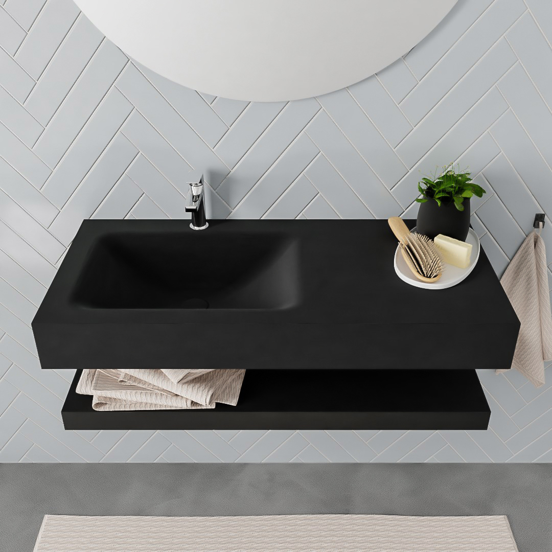 MONDIAZ ALAN 100cm solid surface estante Urban. Lavabo suspendido Izquierda 1 orificio, color Urban. - Imagen 3