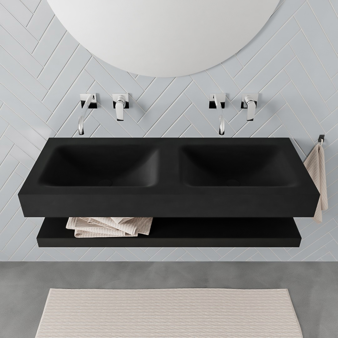 MONDIAZ ALAN 120cm solid surface estante Urban. Lavabo suspendido Doble sin orificio, color Urban. 3 MONDIAZ ALAN 120cm solid surface estante Urban. Lavabo suspendido Doble sin orificio, color Urban. - Imagen 3