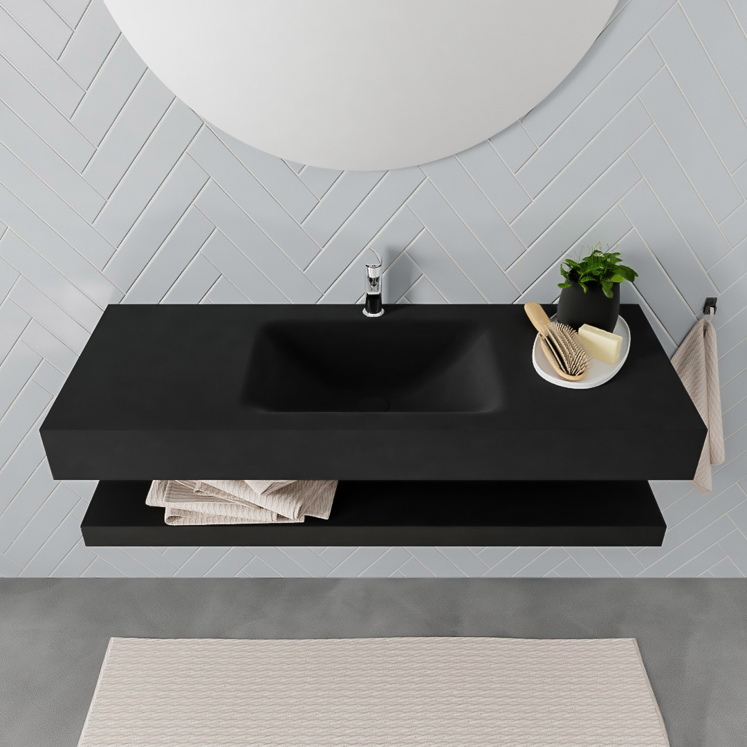 MONDIAZ ALAN 120cm solid surface estante Urban. Lavabo suspendido Centro 1 orificio, color Urban. - Imagen 3