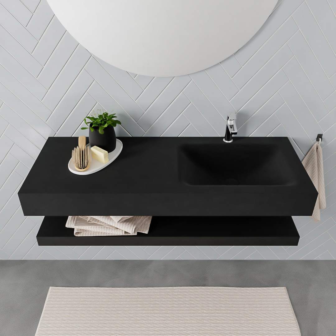 MONDIAZ ALAN 120cm solid surface estante Urban. Lavabo suspendido Derecho 1 orificio, color Urban. - Imagen 3