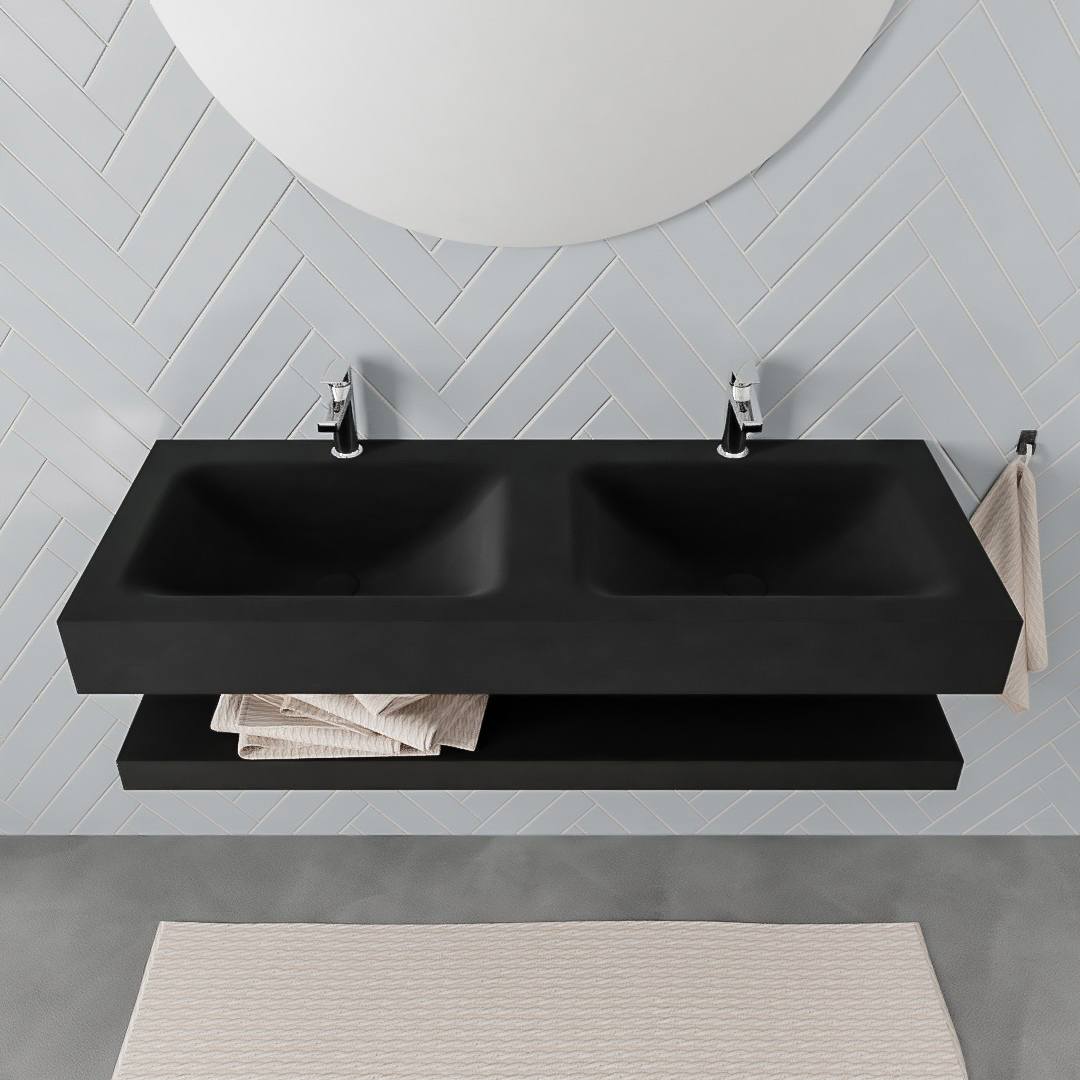 MONDIAZ ALAN 120cm solid surface estante Urban. Lavabo suspendido Doble 2 orificios, color Urban. 3 MONDIAZ ALAN 120cm solid surface estante Urban. Lavabo suspendido Doble 2 orificios, color Urban. - Imagen 3