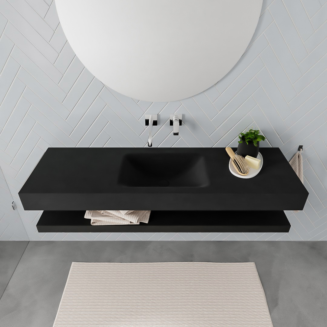 MONDIAZ ALAN 150cm solid surface estante Urban. Lavabo suspendido Centro sin orificio, color Urban. - Imagen 3