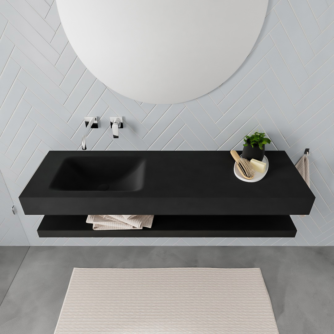 MONDIAZ ALAN 150cm solid surface estante Urban. Lavabo suspendido Izquierda sin orificio, color Urban. - Imagen 3