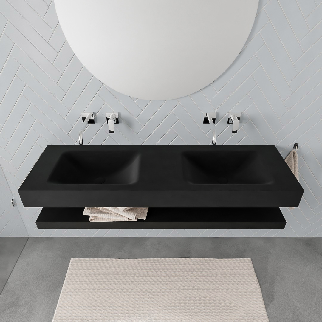 MONDIAZ ALAN 150cm solid surface estante Urban. Lavabo suspendido Doble sin orificio, color Urban. 3 MONDIAZ ALAN 150cm solid surface estante Urban. Lavabo suspendido Doble sin orificio, color Urban. - Imagen 3