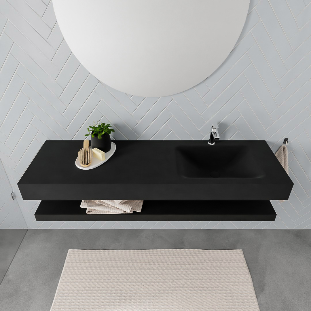 MONDIAZ ALAN 150cm solid surface estante Urban. Lavabo suspendido Derecho 1 orificio, color Urban. - Imagen 3