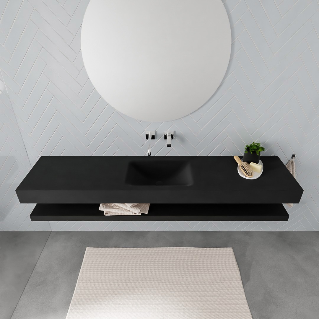 MONDIAZ ALAN 200cm solid surface estante Urban. Lavabo suspendido Centro sin orificio, color Urban. - Imagen 3