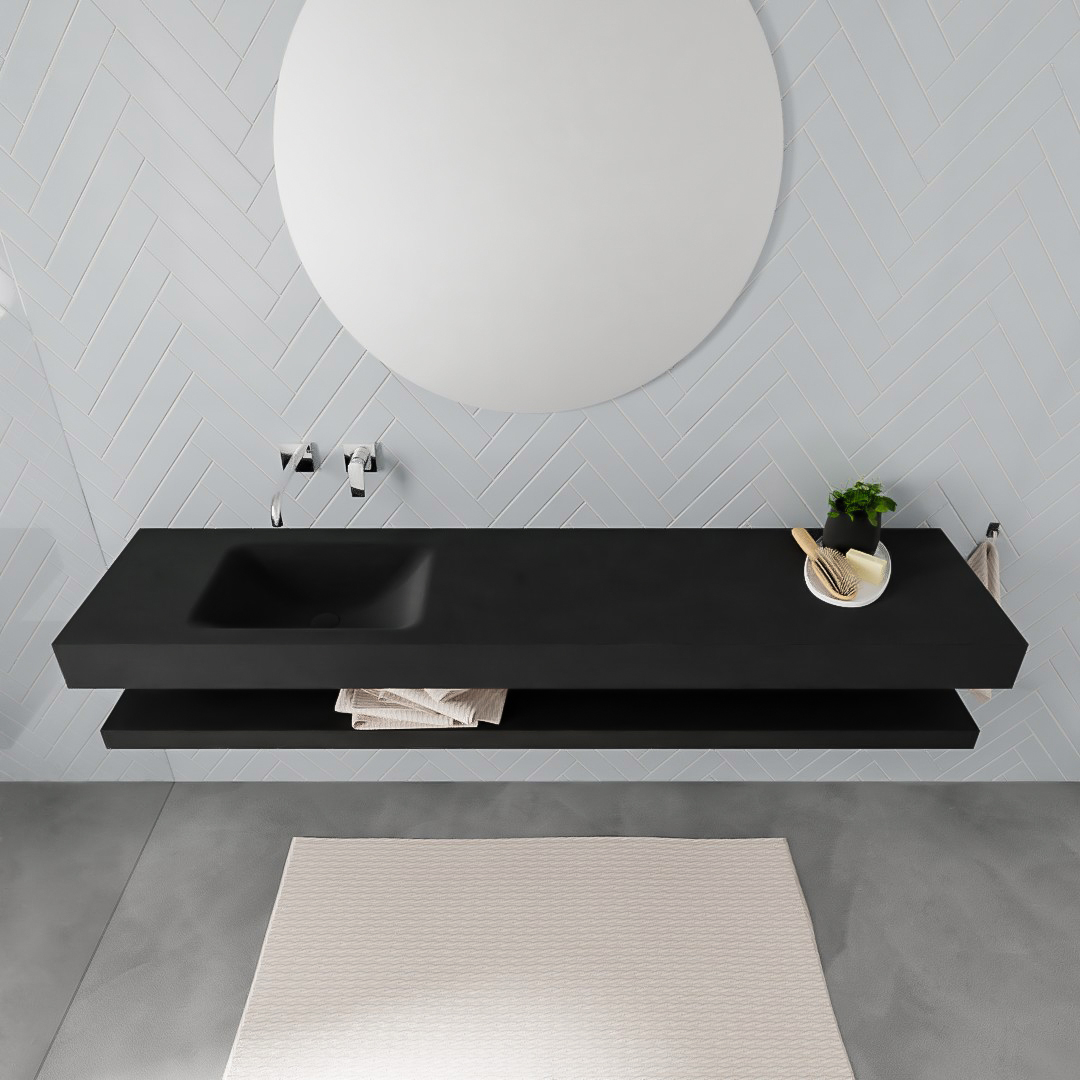 MONDIAZ ALAN 200cm solid surface estante Urban. Lavabo suspendido Izquierda sin orificio, color Urban. - Imagen 3