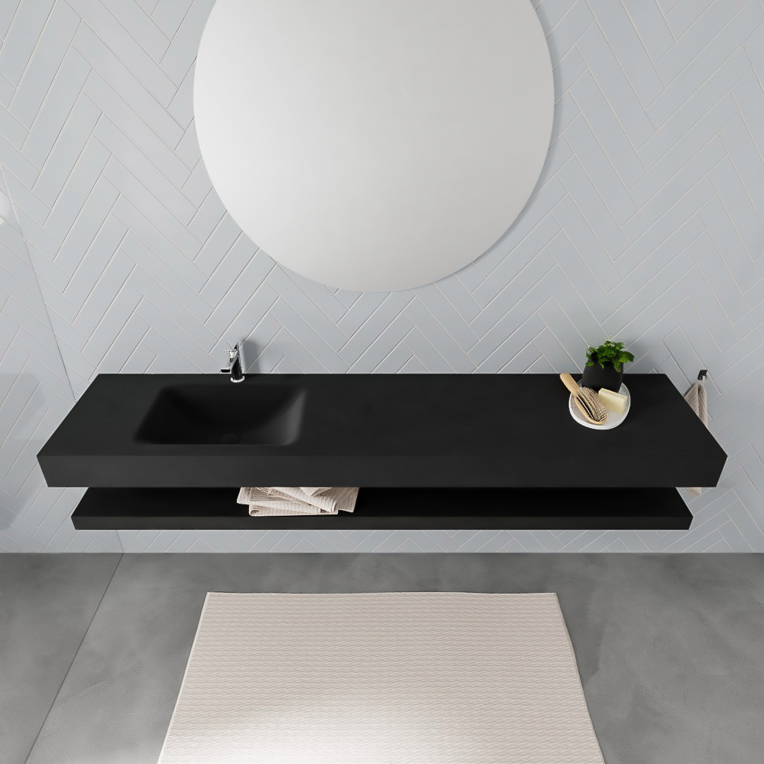 MONDIAZ ALAN 200cm solid surface estante Urban. Lavabo suspendido Izquierda 1 orificio, color Urban. - Imagen 3