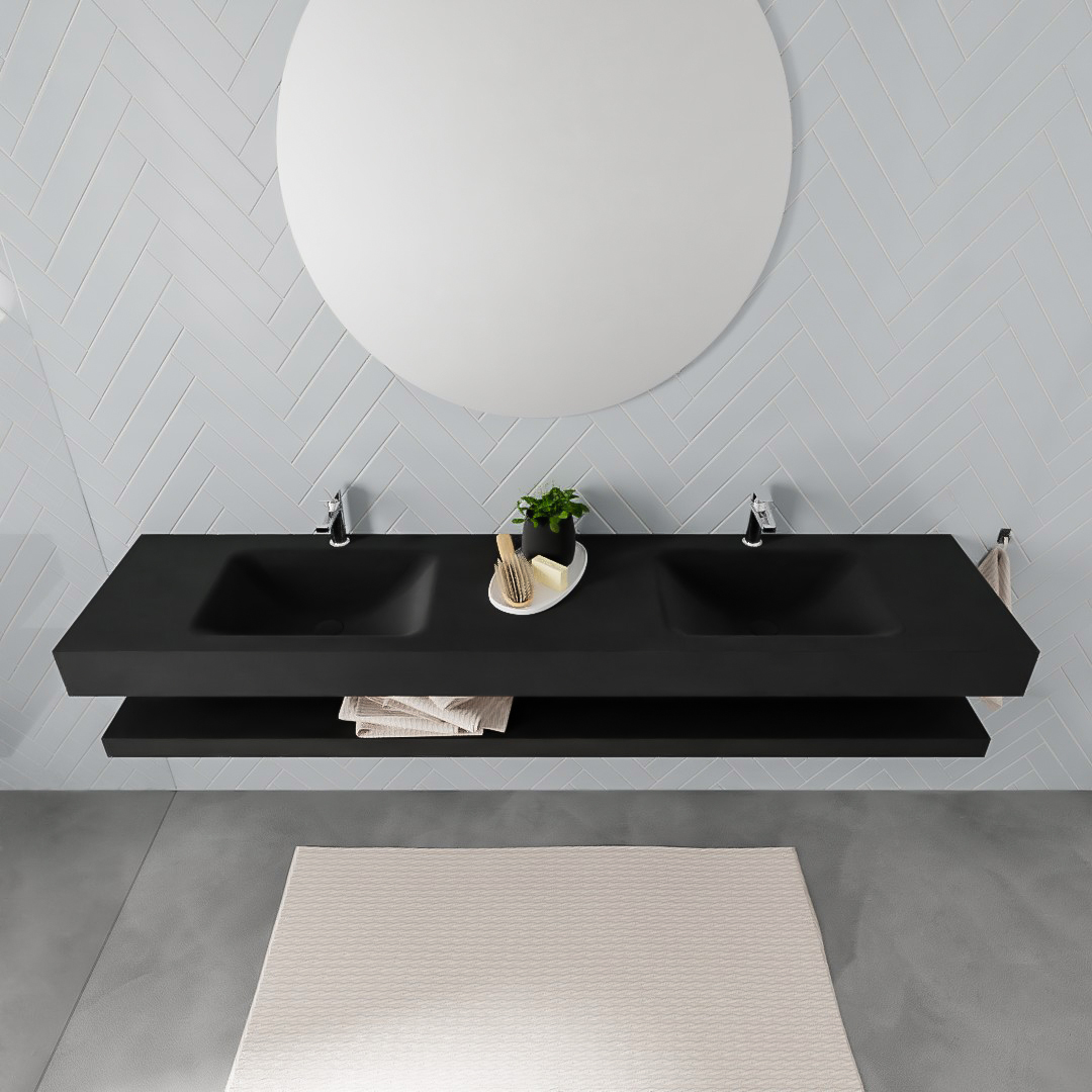 MONDIAZ ALAN 200cm solid surface estante Urban. Lavabo suspendido Doble 2 orificios, color Urban. - Imagen 3