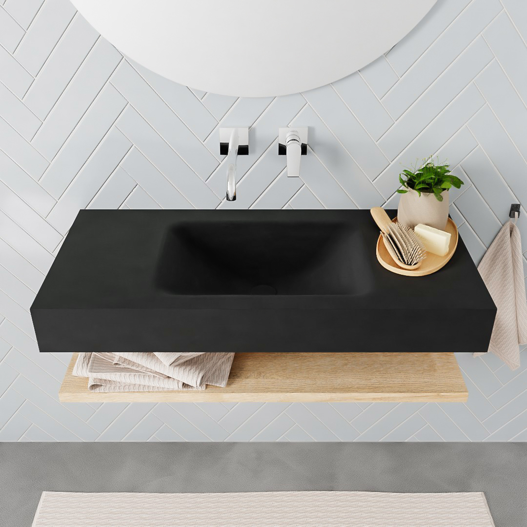 MONDIAZ ALAN 100cm estante Washed Oak. Lavabo suspendido Centro sin orificio, color Urban. 3 MONDIAZ ALAN 100cm estante Washed Oak. Lavabo suspendido Centro sin orificio, color Urban. - Imagen 3