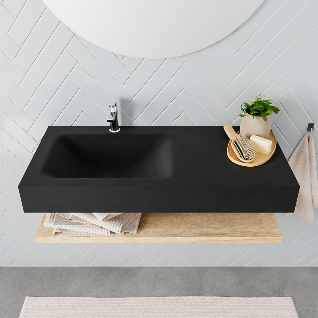 MONDIAZ ALAN 100cm estante Washed Oak. Lavabo suspendido Izquierda 1 orificio, color Urban. - Imagen 3