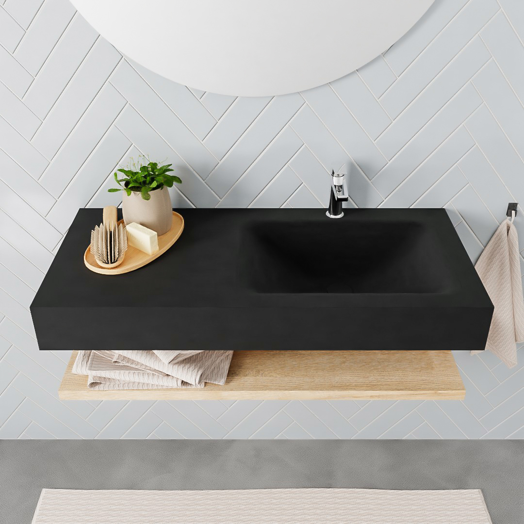 MONDIAZ ALAN 100cm estante Washed Oak. Lavabo suspendido Derecho 1 orificio, color Urban. - Imagen 3