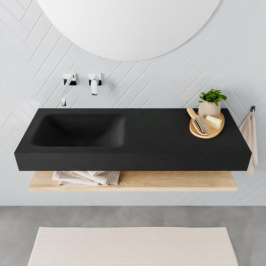 MONDIAZ ALAN 120cm estante Washed Oak. Lavabo suspendido Izquierda sin orificio, color Urban. - Imagen 3