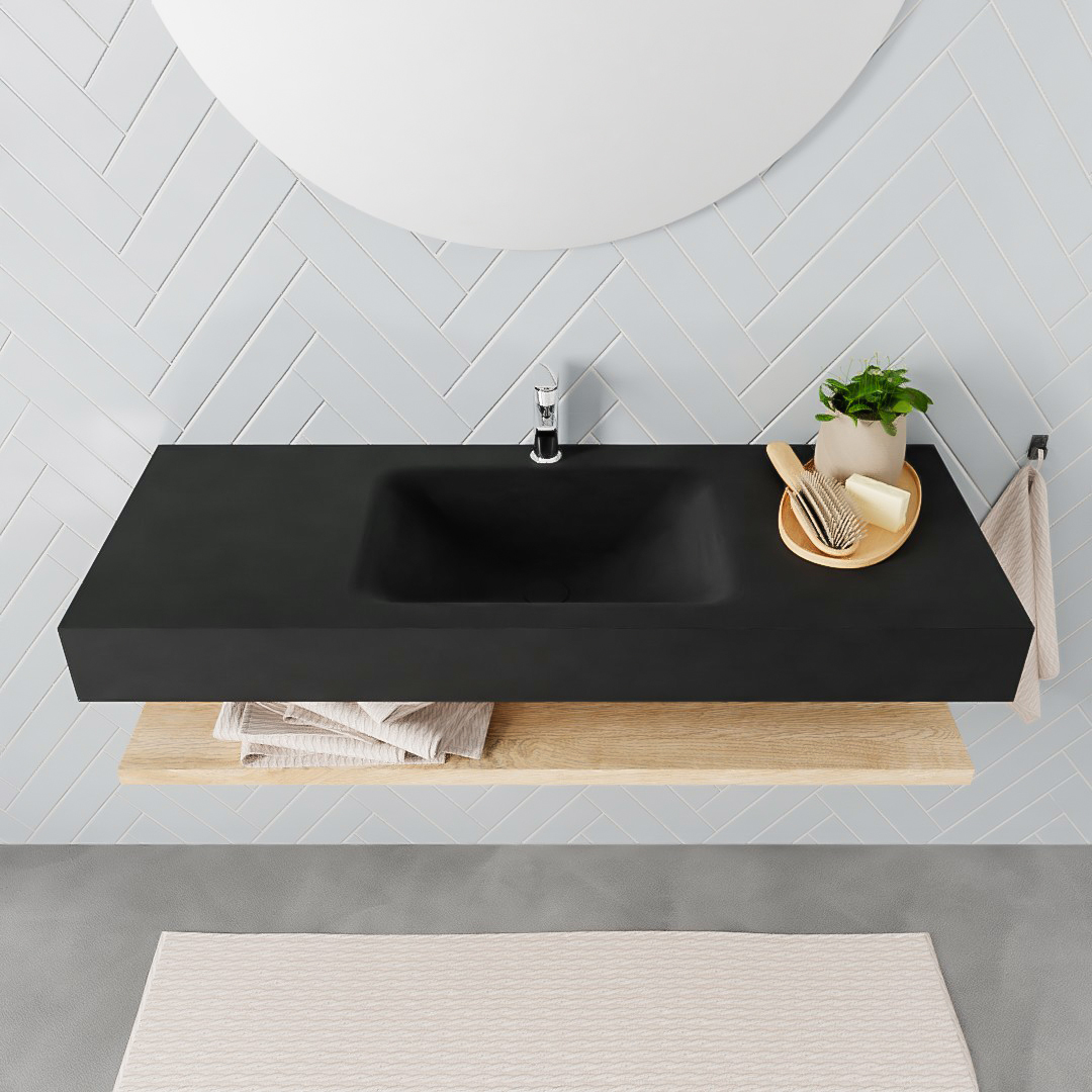 MONDIAZ ALAN 120cm estante Washed Oak. Lavabo suspendido Centro 1 orificio, color Urban. - Imagen 3