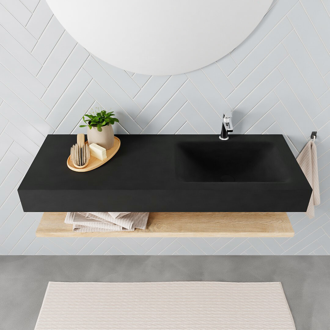 MONDIAZ ALAN 120cm estante Washed Oak. Lavabo suspendido Derecho 1 orificio, color Urban. - Imagen 3