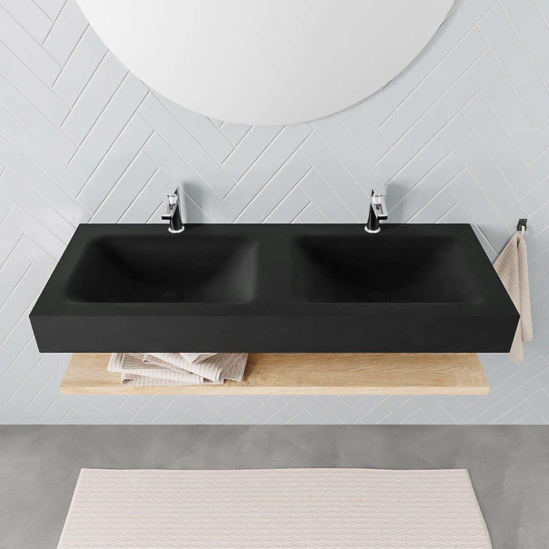 MONDIAZ ALAN 120cm estante Washed Oak. Lavabo suspendido Doble 2 orificios, color Urban. - Imagen 3