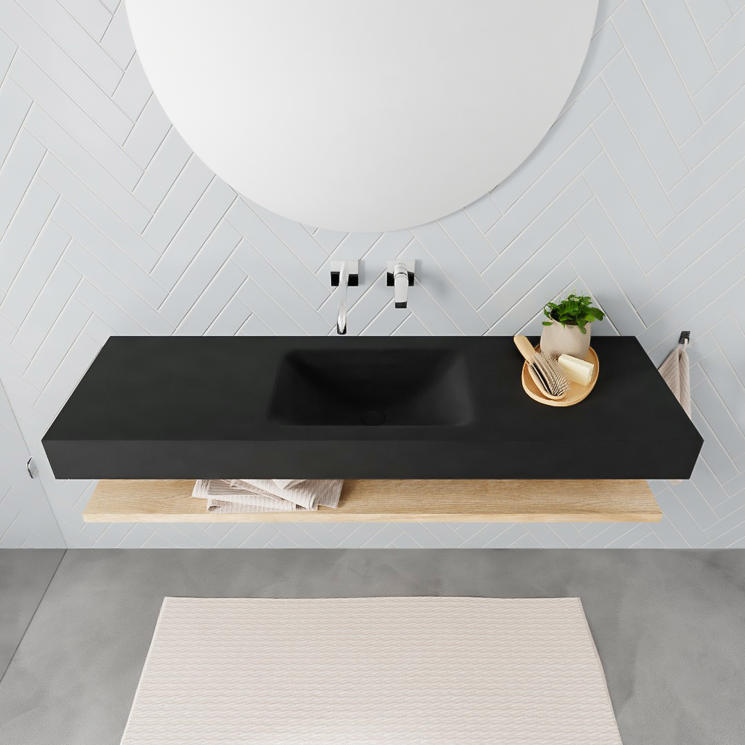 MONDIAZ ALAN 150cm estante Washed Oak. Lavabo suspendido Centro sin orificio, color Urban. 3 MONDIAZ ALAN 150cm estante Washed Oak. Lavabo suspendido Centro sin orificio, color Urban. - Imagen 3