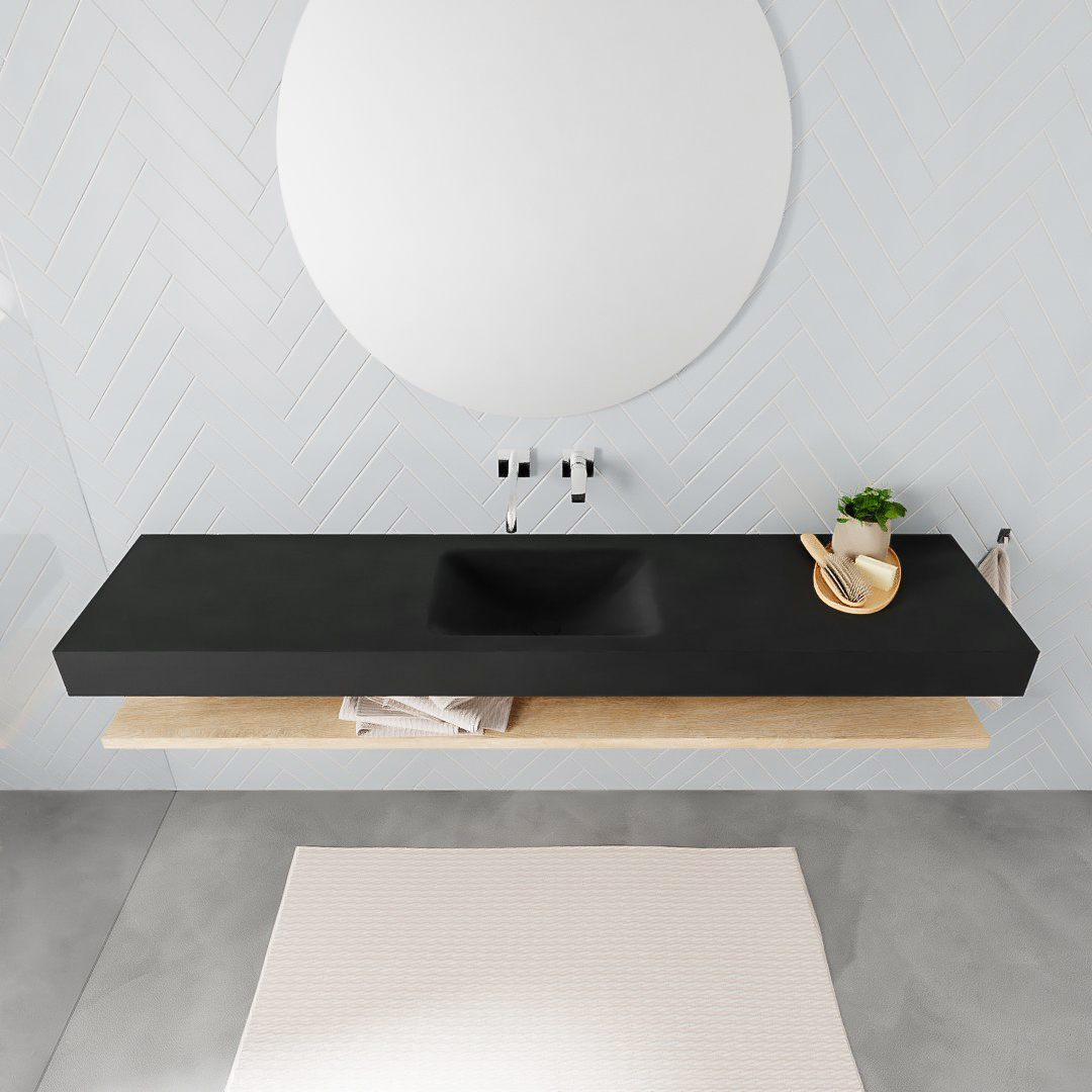 MONDIAZ ALAN 200cm estante Washed Oak. Lavabo suspendido Centro sin orificio, color Urban. - Imagen 3