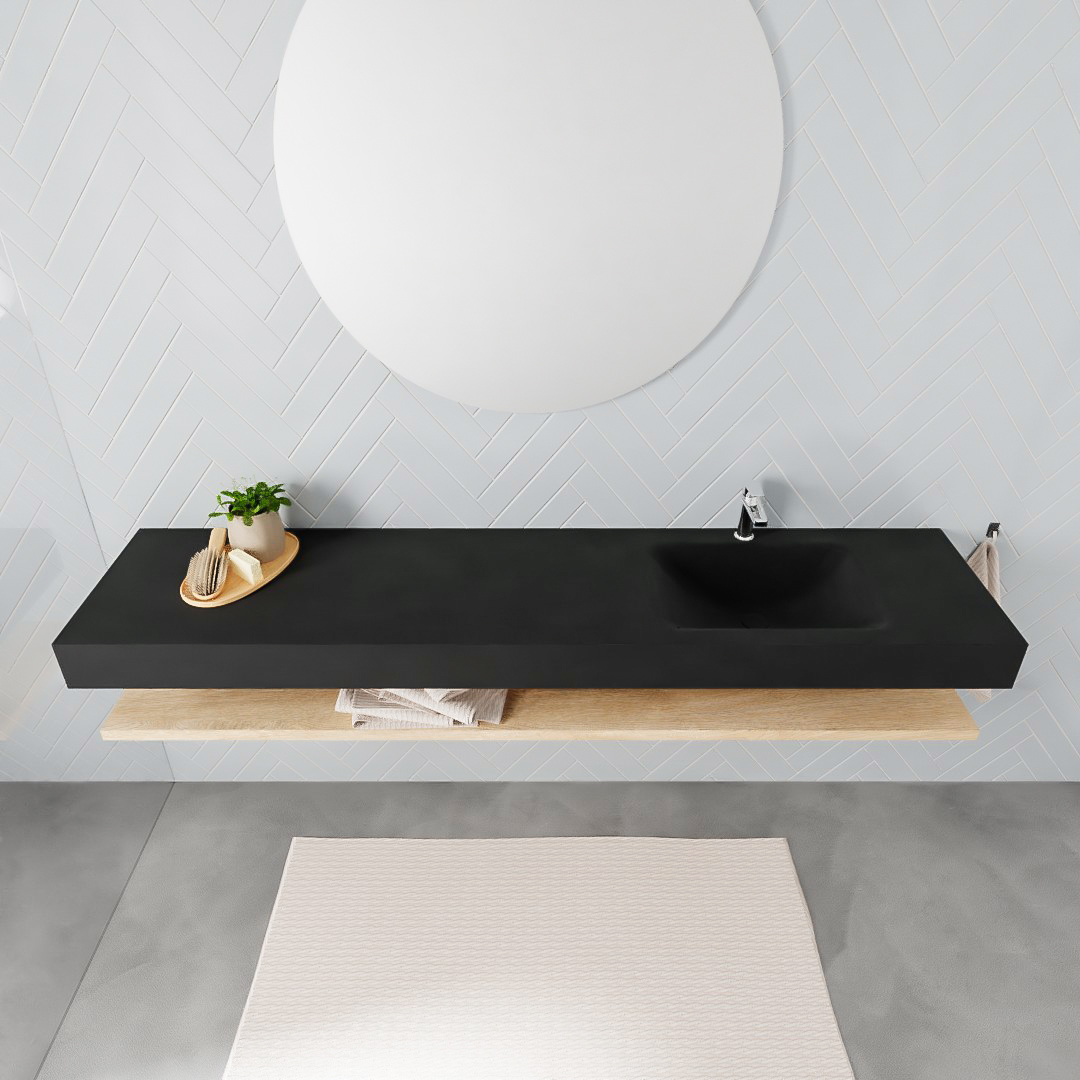 MONDIAZ ALAN 200cm estante Washed Oak. Lavabo suspendido Derecho 1 orificio, color Urban. - Imagen 3