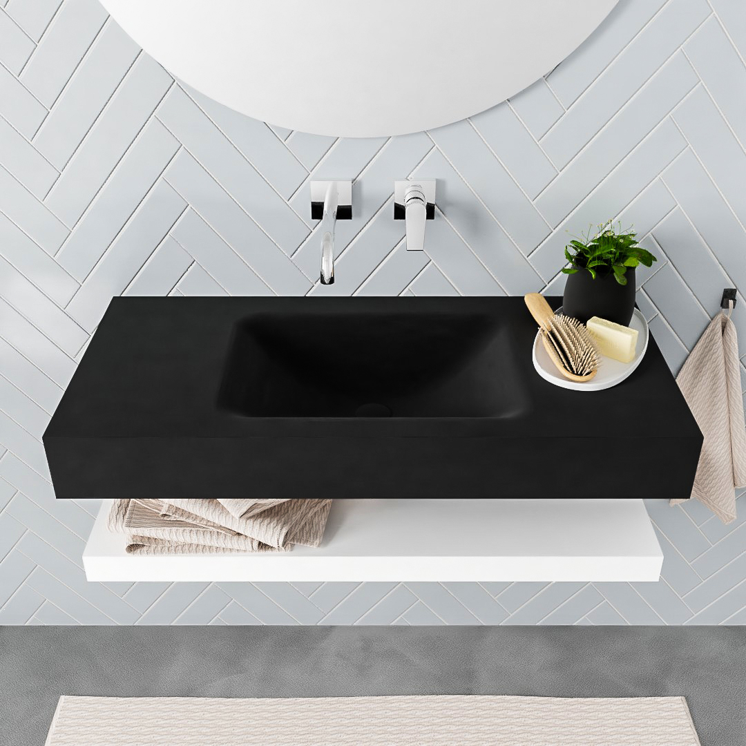 MONDIAZ ALAN 100cm solid surface estante Talc. Lavabo suspendido Centro sin orificio, color Urban. - Imagen 3