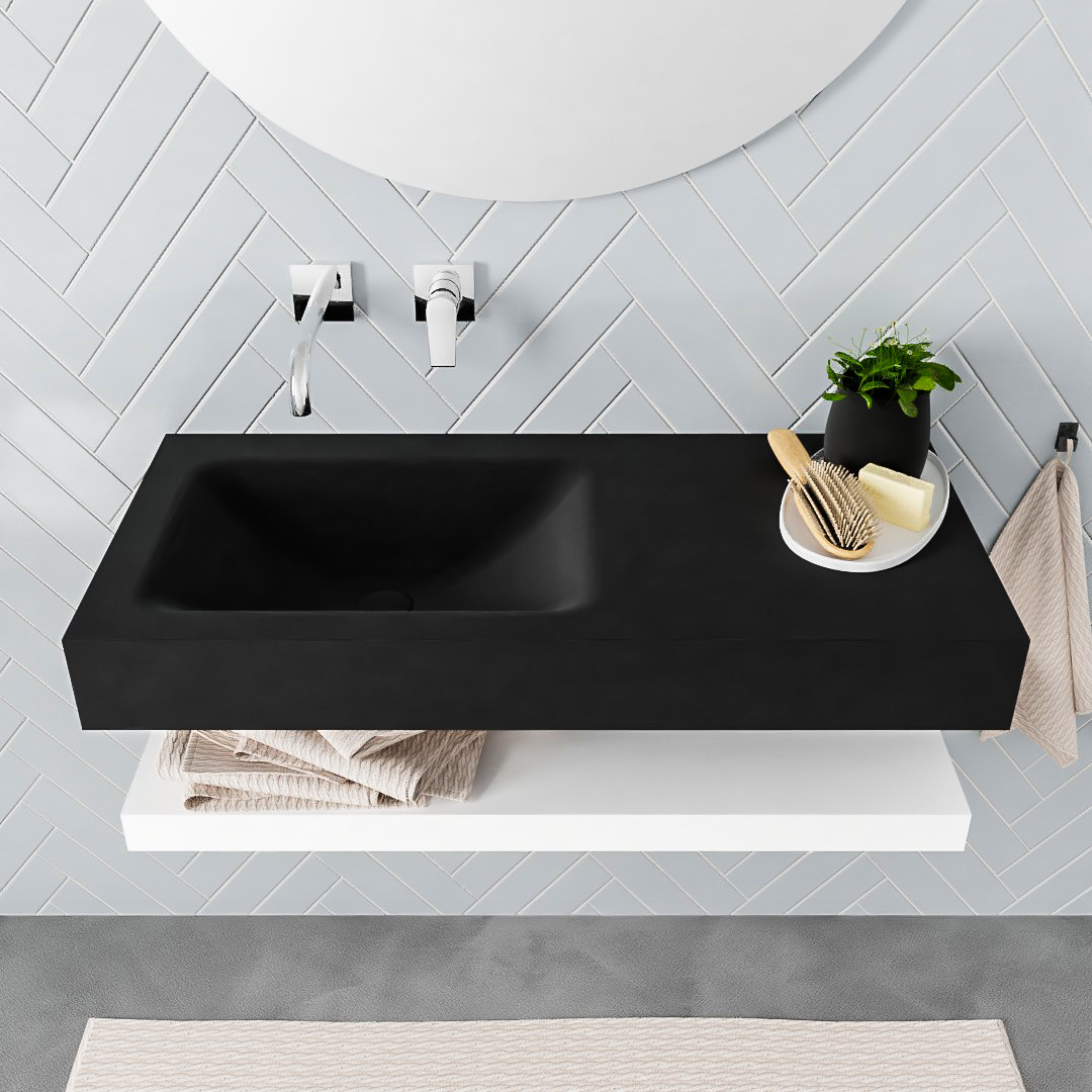MONDIAZ ALAN 100cm solid surface estante Talc. Lavabo suspendido Izquierda sin orificio, color Urban. 3 MONDIAZ ALAN 100cm solid surface estante Talc. Lavabo suspendido Izquierda sin orificio, color Urban. - Imagen 3