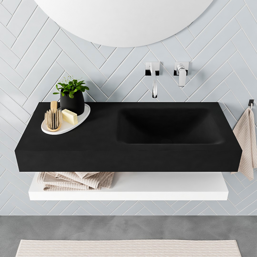 MONDIAZ ALAN 100cm solid surface estante Talc. Lavabo suspendido Derecho sin orificio, color Urban. - Imagen 3