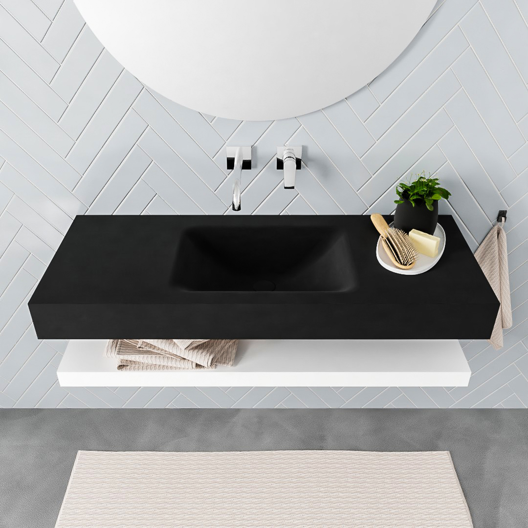MONDIAZ ALAN 120cm solid surface estante Talc. Lavabo suspendido Centro sin orificio, color Urban. - Imagen 3